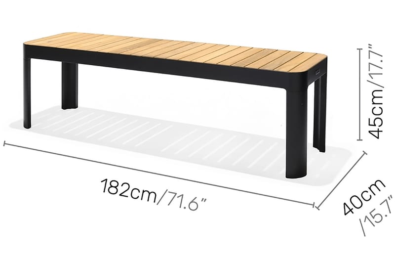 Utebänk Portals 182 cm - Svart/Trä - Utemöbler & utemiljö - Utesoffa - Trädgårdsbänk & utebänk