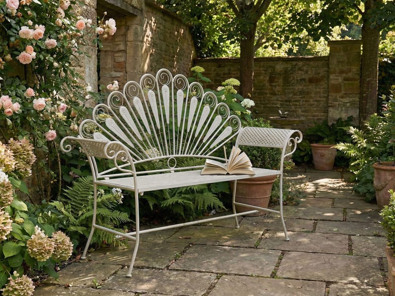 Trädgårdsbänk Pavia 146 cm Järn - Vit - Utemöbler & utemiljö - Utesoffa - Trädgårdsbänk & utebänk