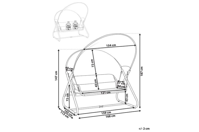 Trädgårdsgunga Solagna - Ljusgrå, 168x113x187 cm - Utemöbler & utemiljö - Utesoffa - Hängsoffa