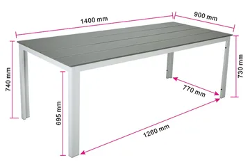 Tunis Rektangulärt Matbord utomhus 140x90 cm i plast och metall - Grå/Vit - Utemöbler & utemiljö - Utebord & trädgårdsbord - Matbord utomhus