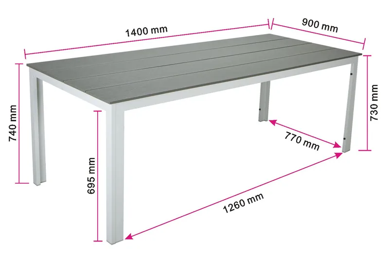 Tunis Rektangulärt Matbord utomhus 140x90 cm i plast och metall - Grå/Vit - Utemöbler & utemiljö - Utebord & trädgårdsbord - Matbord utomhus