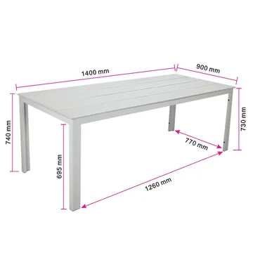 Tunis Rektangulärt Matbord utomhus 140x90 cm i plast och metall - Beige - Utemöbler & utemiljö - Utebord & trädgårdsbord - Matbord utomhus