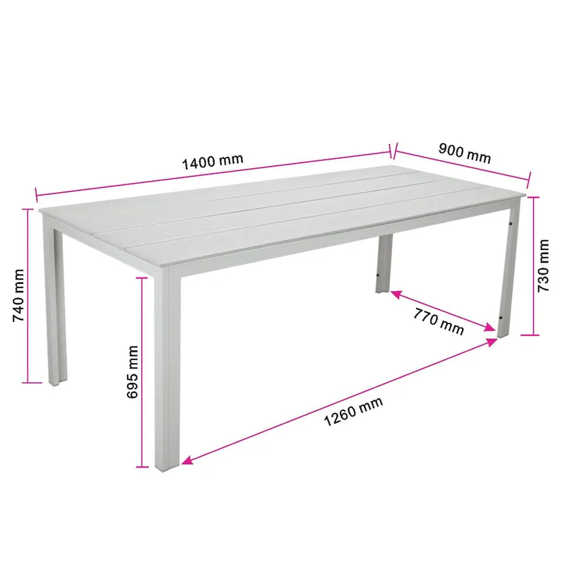 Tunis Rektangulärt Matbord utomhus 140x90 cm i plast och metall - Beige - Utemöbler & utemiljö - Utebord & trädgårdsbord - Matbord utomhus
