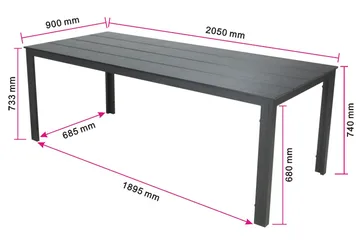 Tunis Stort Rektangulärt Matbord utomhus 205x90 cm i metall och plast - Svart - Utemöbler & utemiljö - Utebord & trädgårdsbord - Matbord utomhus