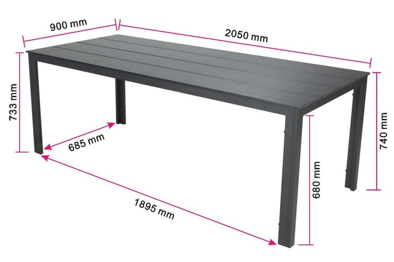 Tunis Stort Rektangulärt Matbord utomhus 205x90 cm i metall och plast - Svart - Utemöbler & utemiljö - Utebord & trädgårdsbord - Matbord utomhus