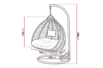 Adham Hängstol Utomhus -  Dubbel Hängfåtölj med stativ till balkong uteplats 132 cm - Grå - Utemöbler & utemiljö - Utestol & trädgårdsstol - Hängfåtölj & hängstol utomhus