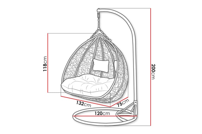 Adham Hängstol Utomhus -  Dubbel Hängfåtölj med stativ till balkong uteplats 132 cm - Grå - Utemöbler & utemiljö - Utestol & trädgårdsstol - Hängfåtölj & hängstol utomhus