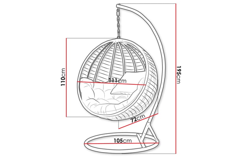 Amara Hängstol Utomhus - Hängfåtölj - Hänggunga med stativ till balkong uteplats 111 cm - Svart/Grå - Utemöbler & utemiljö - Utestol & trädgårdsstol - Hängfåtölj & hängstol utomhus