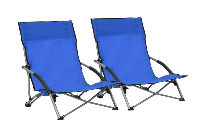 Hopfällbara strandstolar 2 st blå tyg - Blå - Balkongstol - Strandstol - Brassestol & campingstol
