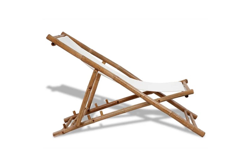 Solstol bambu och kanvas - Vit - Balkongstol - Strandstol - Brassestol & campingstol