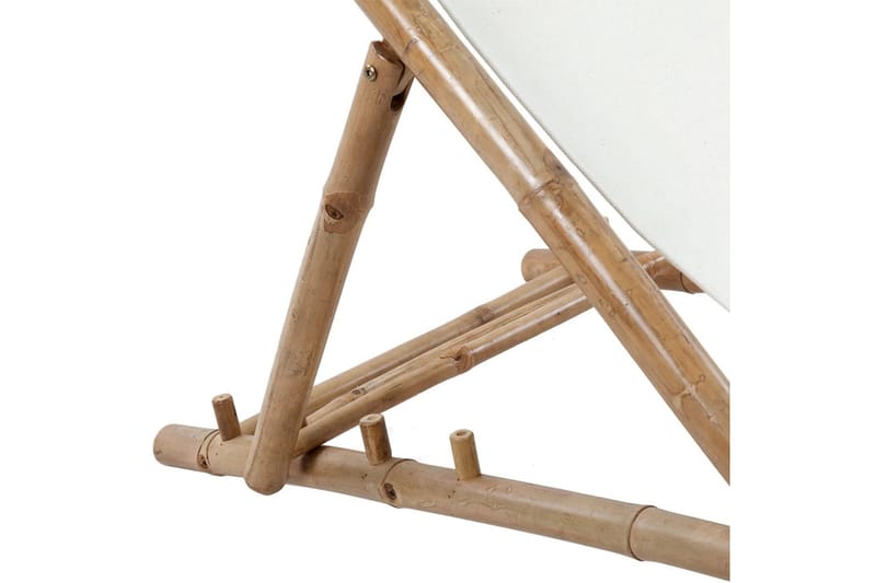 Solstol bambu och kanvas - Vit - Balkongstol - Strandstol - Brassestol & campingstol