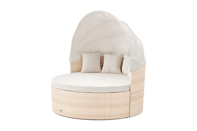 Florens Rund dubbel Solsäng med tak - Soffbord med glasskiva i konstrotting - Beige - Utemöbler & utemiljö - Loungemöbler - Solbädd