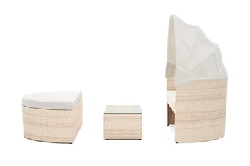Florens Rund dubbel Solsäng med tak - Soffbord med glasskiva i konstrotting - Beige - Utemöbler & utemiljö - Loungemöbler - Solbädd