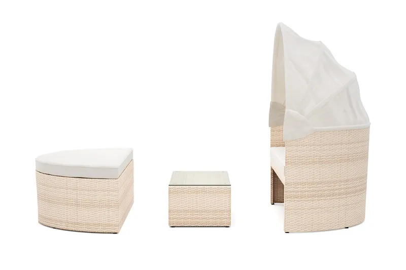 Florens Rund dubbel Solsäng med tak - Soffbord med glasskiva i konstrotting - Beige - Utemöbler & utemiljö - Loungemöbler - Solbädd