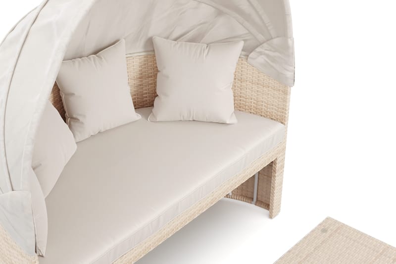 Florens Rund dubbel Solsäng med tak - Soffbord med glasskiva i konstrotting - Beige - Utemöbler & utemiljö - Utestol & trädgårdsstol - Solsäng & solvagn