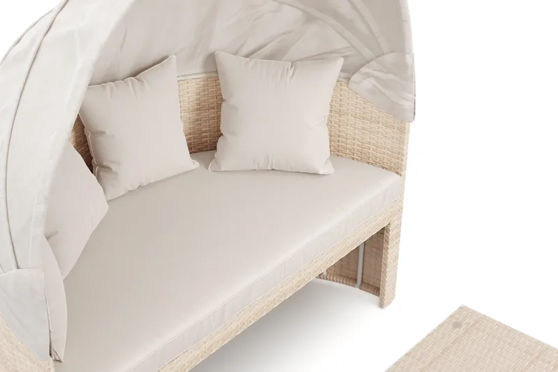 Florens Rund dubbel Solsäng med tak - Soffbord med glasskiva i konstrotting - Beige - Utemöbler & utemiljö - Loungemöbler - Solbädd