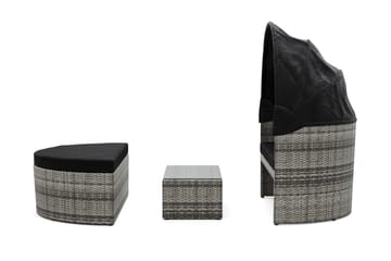 Florens Rund dubbel Solsäng med tak - Soffbord med glasskiva i konstrotting - Grå - Utemöbler & utemiljö - Utestol & trädgårdsstol - Solsäng & solvagn