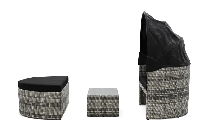 Florens Rund dubbel Solsäng med tak - Soffbord med glasskiva i konstrotting - Grå - Utemöbler & utemiljö - Loungemöbler - Solbädd