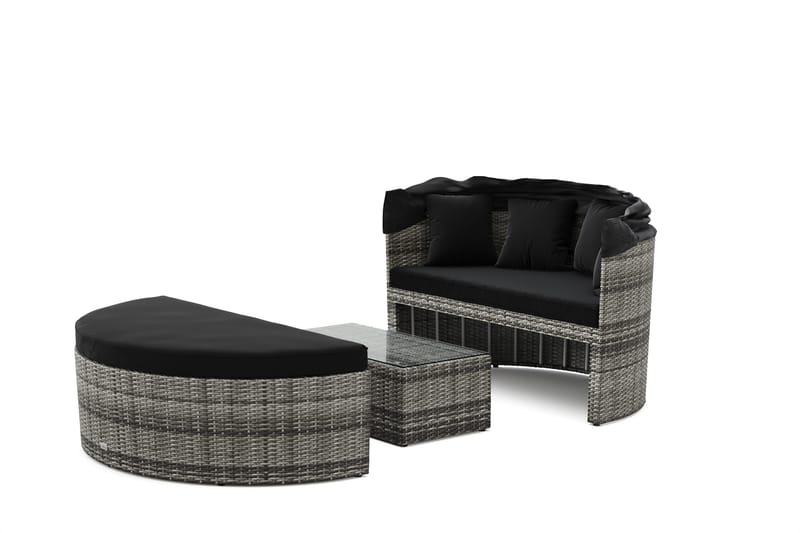 Florens Rund dubbel Solsäng med tak - Soffbord med glasskiva i konstrotting - Grå - Utemöbler & utemiljö - Utestol & trädgårdsstol - Solsäng & solvagn