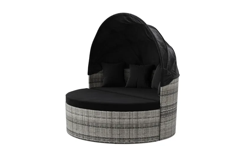 Florens Rund dubbel Solsäng med tak - Soffbord med glasskiva i konstrotting - Grå - Utemöbler & utemiljö - Loungemöbler - Solbädd