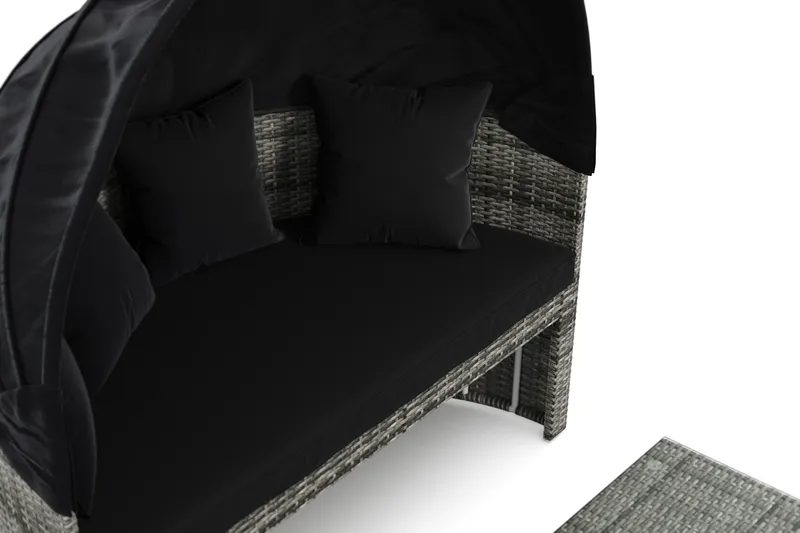 Florens Rund dubbel Solsäng med tak - Soffbord med glasskiva i konstrotting - Grå - Utemöbler & utemiljö - Loungemöbler - Solbädd