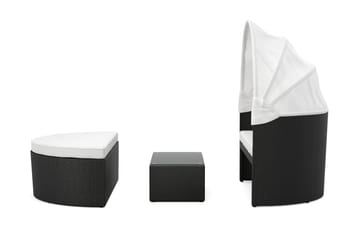 Florens Rund dubbel Solsäng med tak - Soffbord med glasskiva i konstrotting - Svart - Utemöbler & utemiljö - Utestol & trädgårdsstol - Solsäng & solvagn