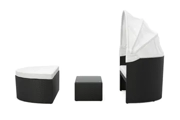 Florens Rund dubbel Solsäng med tak - Soffbord med glasskiva i konstrotting - Svart - Utemöbler & utemiljö - Loungemöbler - Solbädd