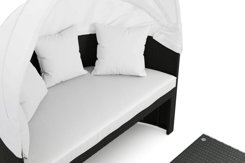 Florens Rund dubbel Solsäng med tak - Soffbord med glasskiva i konstrotting - Svart - Utemöbler & utemiljö - Utestol & trädgårdsstol - Solsäng & solvagn