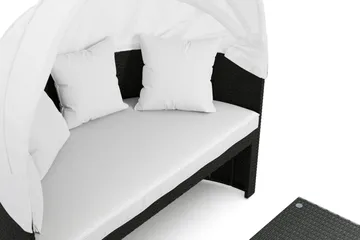 Florens Rund dubbel Solsäng med tak - Soffbord med glasskiva i konstrotting - Svart - Utemöbler & utemiljö - Loungemöbler - Solbädd