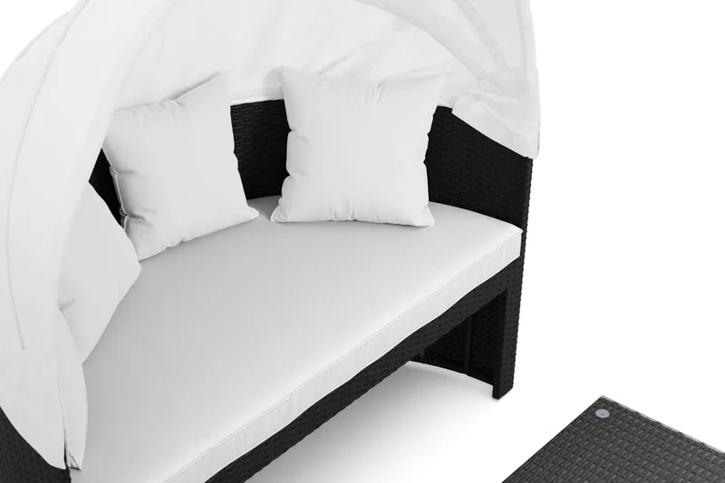 Florens Rund dubbel Solsäng med tak - Soffbord med glasskiva i konstrotting - Svart - Utemöbler & utemiljö - Loungemöbler - Solbädd