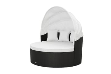 Florens Rund dubbel Solsäng med tak - Soffbord med glasskiva i konstrotting - Svart - Utemöbler & utemiljö - Utestol & trädgårdsstol - Solsäng & solvagn