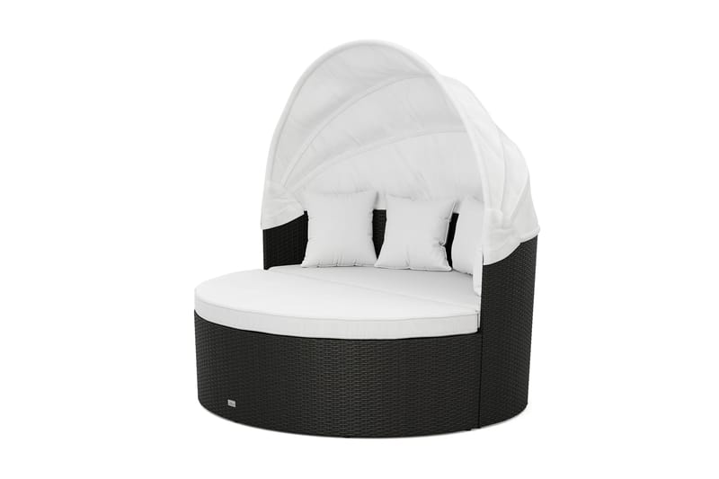 Florens Rund dubbel Solsäng med tak - Soffbord med glasskiva i konstrotting - Svart - Utemöbler & utemiljö - Utestol & trädgårdsstol - Solsäng & solvagn