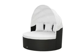 Florens Rund dubbel Solsäng med tak - Soffbord med glasskiva i konstrotting - Svart - Utemöbler & utemiljö - Loungemöbler - Solbädd