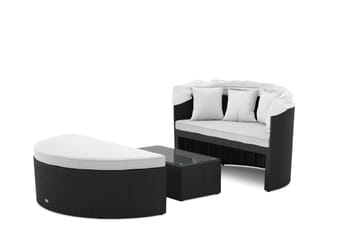 Florens Rund dubbel Solsäng med tak - Soffbord med glasskiva i konstrotting - Svart - Utemöbler & utemiljö - Utestol & trädgårdsstol - Solsäng & solvagn