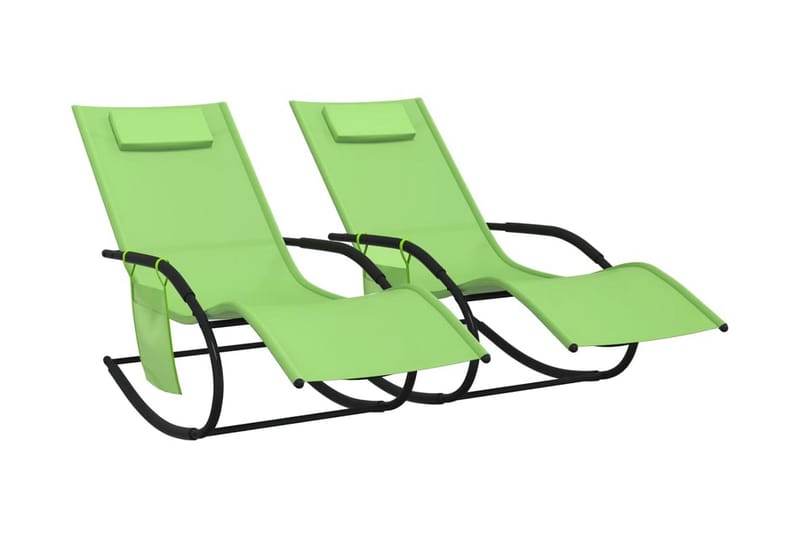 Gungande solsängar 2 st grön stål och textilene - Grön - Solsäng & solvagn