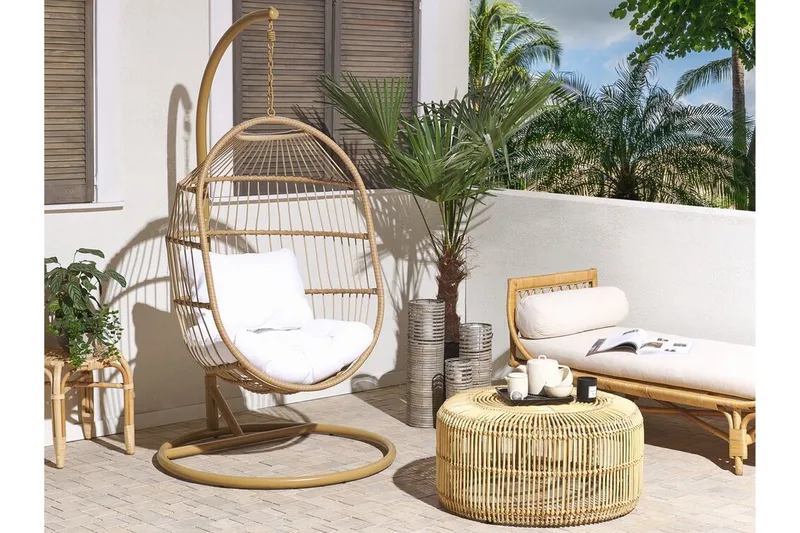 Hängstol Utomhus med stativ konstrotting beige ALBA - Trä/natur - Utemöbler & utemiljö - Utestol & trädgårdsstol - Hängfåtölj & hängstol utomhus