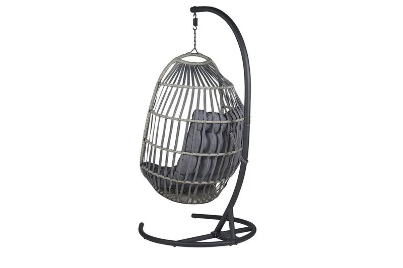 Hängstol Utomhus med stativ konstrotting mörkgrå SESIA - Grå - Utemöbler & utemiljö - Utestol & trädgårdsstol - Hängfåtölj & hängstol utomhus