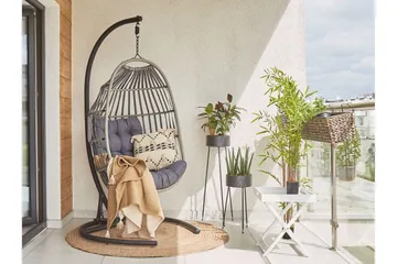 Hängstol Utomhus med stativ konstrotting mörkgrå SESIA - Grå - Utemöbler & utemiljö - Utestol & trädgårdsstol - Hängfåtölj & hängstol utomhus