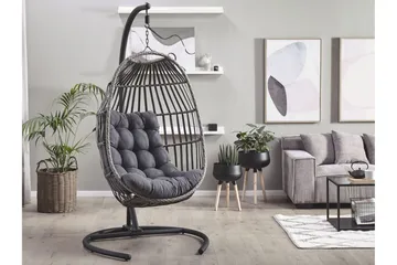 Hängstol Utomhus med stativ konstrotting mörkgrå SESIA - Grå - Utemöbler & utemiljö - Utestol & trädgårdsstol - Hängfåtölj & hängstol utomhus