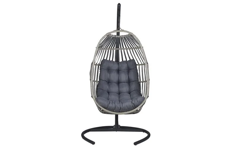 Hängstol Utomhus med stativ konstrotting mörkgrå SESIA - Grå - Utemöbler & utemiljö - Utestol & trädgårdsstol - Hängfåtölj & hängstol utomhus