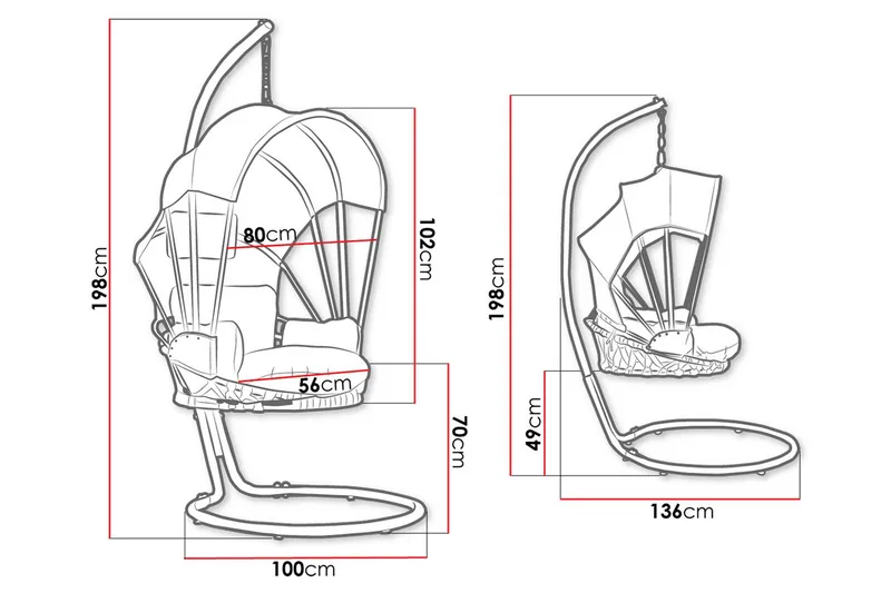 Hängstol utomhus med stativ och ställning med tak - Hänggunga - Hängfåtölj - Svart - Utemöbler & utemiljö - Utestol & trädgårdsstol - Hängfåtölj & hängstol utomhus