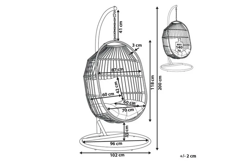 Hängstol Alba - Svart, Grå - Utemöbler & utemiljö - Utestol & trädgårdsstol - Hängfåtölj & hängstol utomhus