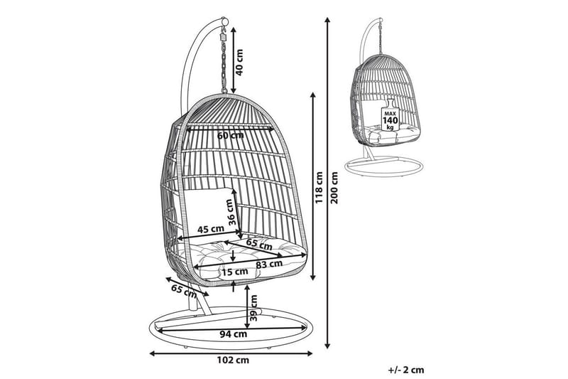 Hängstol Allera - Svart, Grå - Utemöbler & utemiljö - Utestol & trädgårdsstol - Hängfåtölj & hängstol utomhus