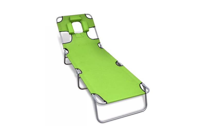Hopfällbar solsäng med huvudkudde pulverlackerat stål grön - Grön - Solsäng & solvagn