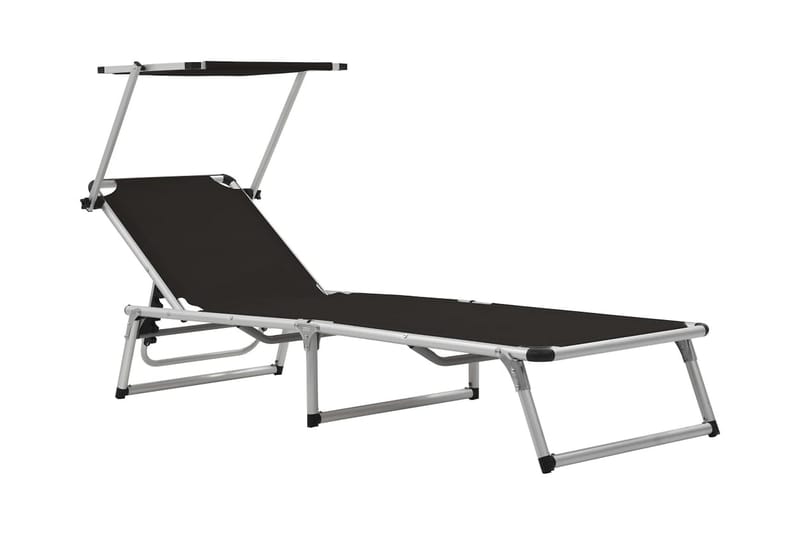 Hopfällbar solsäng med tak aluminium och textilene svart - Solsäng & solvagn