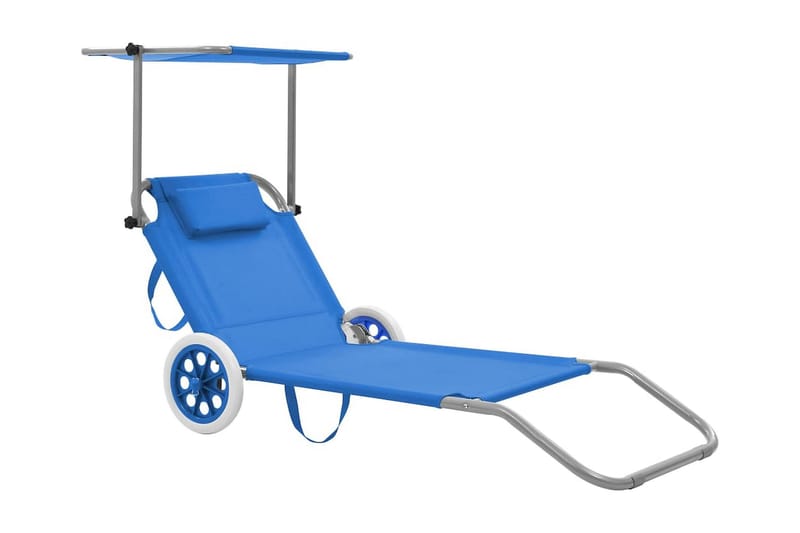 Hopfällbar solsäng med tak och hjul stål blå - Blå - Solsäng & solvagn