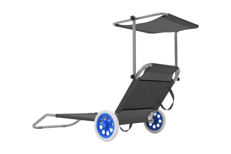 Hopfällbar solsäng med tak och hjul stål grå - Grå - Solsäng & solvagn