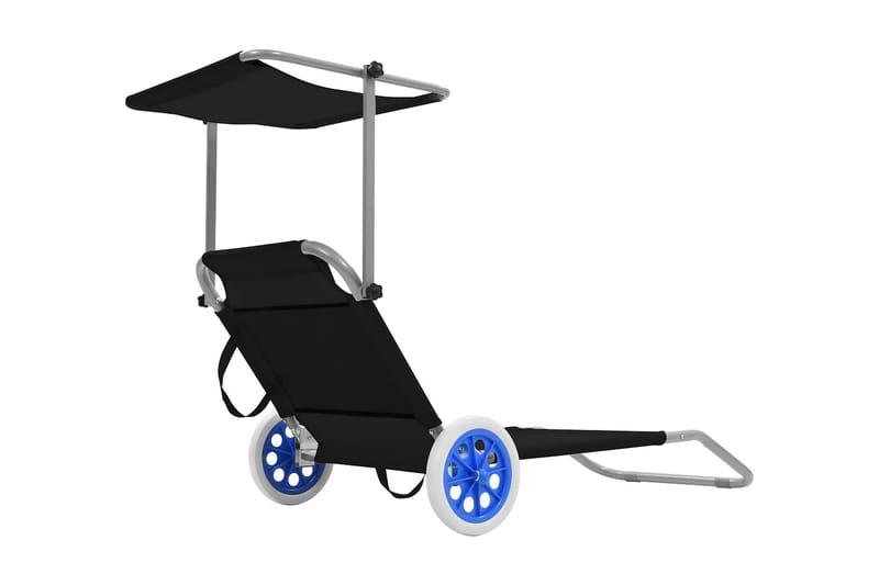 Hopfällbar solsäng med tak och hjul stål svart - Svart - Solsäng & solvagn