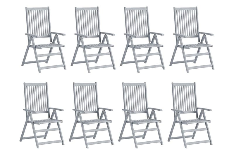 Justerbara trädgårdsstolar med dynor 8 st grå akaciaträ - Grå - Balkongstol - Matstol & karmstol utomhus
