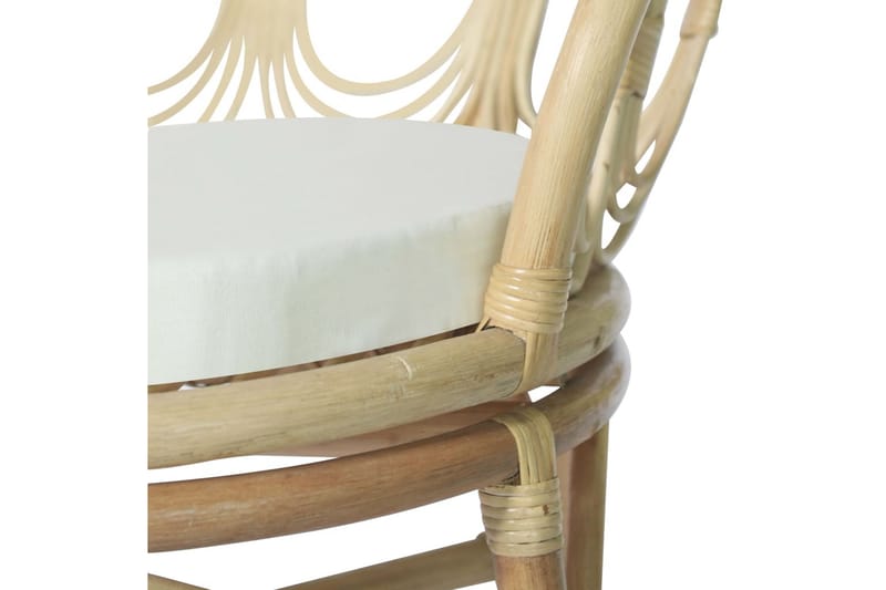 Matstol med dyna naturlig rotting och linne - Vit - Balkongstol - Matstol & karmstol utomhus
